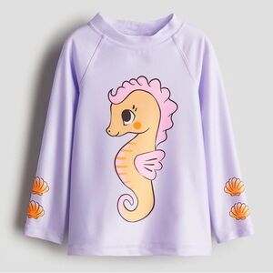 H&M UPF 50 Long Sleeve Swim Top Rash Guard 3T/4T Purple Seahorse